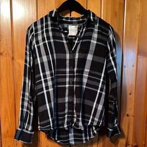 Black and White Plaid Button-Up Shirt